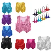 Kid Sparkly Sequins Waistcoat Halter Neck Vest Jazz Hip Hop Party Show Costumes