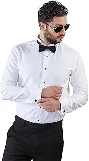 [AZAR MAN] Mens Tailored Slim Fit White Wing Tip Tuxedo Shirt French Cuff by Azar