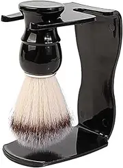 AIMALL 3-in-1 Men’s Shaving Set with Brush Bowl and Stand Black Synthetic Bristle Lather Brush Holder Rack for Wet Shave Safety Razor Beard Grooming and Travel Use