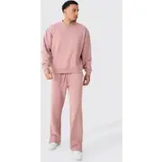 Mens Rose Oversized Extended Neck Heavy Sweatshirt Split Hem Tracksuit