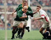 Hooker James Dalton attacks for South Africa during the rugby uni - Old Photo