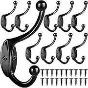 10 PCS Black Coat Hooks, Heavy Duty Coat Hooks Wall Mounted with 20 Screws, Retro Sturdy Coat Hooks for Wall, Hanging Towel, Kitchen, Bathroom, Door, Cabinet, Hallways, Bedrooms (Black)
