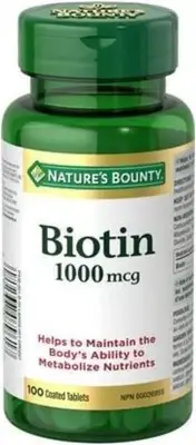 Nature's Bounty Energy Health Biotin Coated Tablets, 1000 mcg, 100 Ct (1 Pack)
