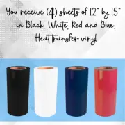 Heat Transfer Vinyl, 4-Color Starter BUNDLE Silhouette Cameo, Cricut USA #1