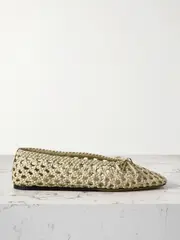[Le Monde Béryl] Le Monde Béryl - Regency Bow-embellished Woven Leather Ballet Flats - Ecru - IT40 IT 40 Ecru