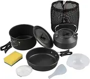 Amagogo Camping Cookware Camping Cooking Set Folding Handle with Mesh Bag Gear Portable Frying Pan, Teapot, Kettle for Outdoor BBQ