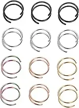LIFKOME 12pcs Spiral Nose Rings Nose Piercing Jewelry for Women Lightweight Hoops for Nose Piercings