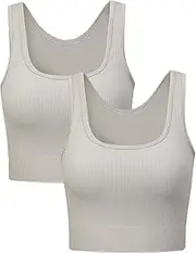 [SIXIM] Women's 2 Piece Tank Tops Square Neck Ribbed Seamless Workout Exercise Shirts Yoga Sleeveless Crop Tops