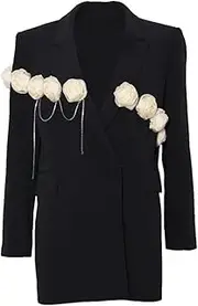 [Zadaos] Women's Blazer Three-Dimensional Flower Patchwork Hidden Breasted Solid Color Slim Suit Jacket