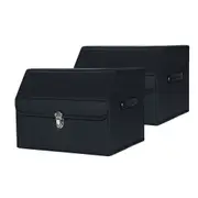 SOGA 2X Leather Car Boot Collapsible Foldable Trunk Cargo Organizer Portable Storage Box With Lock Black Small