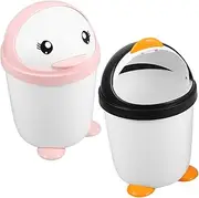 Angoily Adorable Plastic Penguin Desk Trash Can Small Waste Bin Organizer Easy Maintenance for Home Office