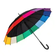 Shelta 16 Rib Auto Patch Black with Rainbow Trim Rain Umbrella