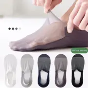 Men Invisible Mesh Ice Silk Socks Ultra-thin Cotton Ankle Socks Solid Color ~