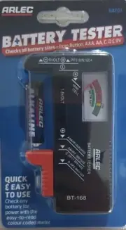 Arlec Battery Tester for AAA/AA/C/D & 9V Batteries/Colour Coded meter New
