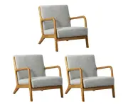 Oikiture 3X Armchair Lounge Chair Accent Armchairs Couches Sofa Wood Light Grey