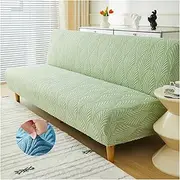Velvet Futon Couch Cover,Jacquard Armless Sofa Covers,Stretch Foldable Bed Slipcover,Universal Thick Sofa Futon Furniture Protector Without Armrest(Light Green,L)