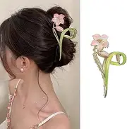 1Pcs Lily Flower Hair Claw Clips Large Metal Floral Hair Clips for Thick Hair and Thin Hair Non Slips Pink Flower Spring Design Hair Clamp Clips Hair Accessories for Women Girls Fashion Hair Ornament