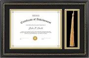 Golden State Art 8.5x11 Diploma Frame with Tassel Holder - Solid Wood Black with Gold Trim and Real Glass for Certificate and Tassel Display for Wall (1 Pack)