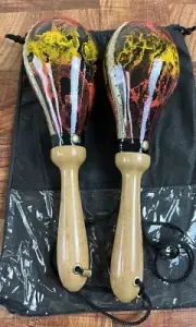 Maracas Leather, Professional, Painted Multi-Color, Flat Top Model, New Design.