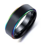 Titanium Steel Mens Promise Black Colored edges Rings Bands Colored 7