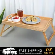 Bamboo Breakfast Lap Tray Over Bed Serving Tray Folding Legs Laptop Table US