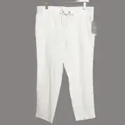 NWT Athleta Linen Pull On Ankle Pants Coastal Boho Beachy Cottage White New 12