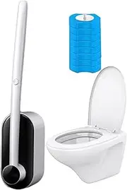 Ergonomic Toilet Bowl Brush and Holder, Compact Bathrooms Cleaning Brush, Soft Bristle Bathroom Brushes, 8 Toilet Scrubber Refills Brush for Cleaning Bathrooms (1set)