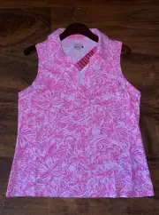 Lilly Pulitzer LARGE Pink Foxy Llama IMARA SLEEVELESS POLO TOP Luxletic NWT