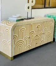 NEW BONE INLAY 2 DOORS 3 DRAWERS BOHO SIDEBOARD BUFFET - ALMOND