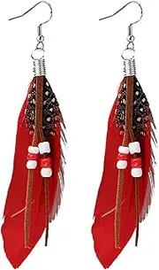[Dreuyet] Feather Earrings for Women Vintage Bohemian Earrings Long Drop Dangle Earrings Feather Tassel Mesh Pendant Earrings Boho Fashion Personalized Flowing Lightweight Earrings Statement Unique Feather