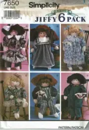 Simplicity 7650 Sewing Pattern Jiffy 6 Pack Dolls Clothes