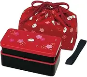 Japanese Traditional Rabbit Blossom Bento Box Set - Square 2 Tier Bento Box, Rice Ball Press, Bento Bag (Red)