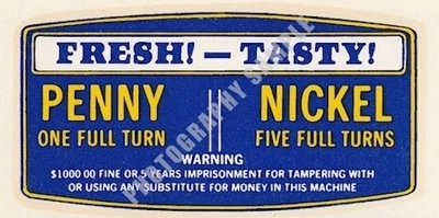 Penny/Nickel Masters Water Transfer Decals For Coin-op Vending Machine