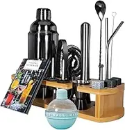TOP G Cocktail Shaker Set 23+1pcs Cocktail Making Set 750ml Stainless Steel Bartender Kit with Display Stand Essential Bar Accessory Tools - Shaker Jigger Strainer Muddler Liquor Pourers -Black