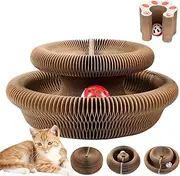 Baysea Kitty Kurlz Cat Toy, Magic Organ Cat Scratch Board, Foldable Accordion with Ball, Interactive Mental Physical Exercise for Cats, Brown