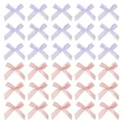 50 Pcs Mini Ribbon Bow 1.8 Inch Mini Fabric Satin Ribbon Purple/Korean Pink