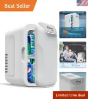 White Mini Fridge,8 Can/6 Liter Small Refrigerator,110VAC/ 12V DC Portable Th...