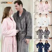 LINENOVA Flannel Bathrobe Night Gown Soft Warm Fluffy Long Spa Bath Robe With Shawl Collar For Unisex