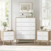 Adriana 5 Drawers Chest of Drawers Dresser with 2 Bedside Tables Bedroom Bundle