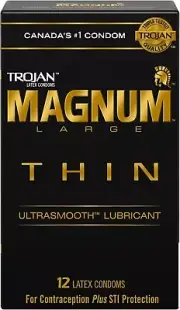 3PACK TROJAN Magnum Thin Large Size Lubricated Latex Condoms, 12 Count
