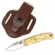 TBS Badger EDC Folding Pocket Knife with Sheath Option - Curly Birch