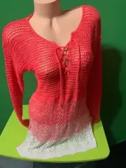 Venus coral & white crochet swimsuit coverup - large - tie string V-neck