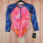 Under Armour Paddlesuit Girls One Piece Swimsuit 10 Orange Blue Animal Tropic