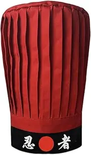 SUNRISE Hibachi Chef Tall Hat in Red with Headband (Black Ninja), Red, Black