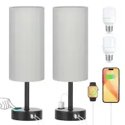 Grey Touch Table Lamps Set of 2-3 Way Dimmable Bedroom Lamps for Bedside with...