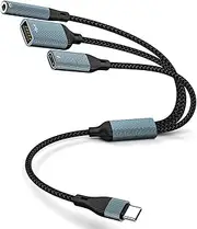 USB C Splitter, USB C to 3.5mm Headphone Adapter and PD 60W Charger Cable USB C to USB A OTG Splitter with Data Transfer Compatible with iPad Pro, iPad Air 6/5, MacBook, iPhone 16/15, Galaxy S24/S23