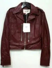 Diane Von Furstenberg Denzel Leather Moto Jacket "Oxblood" sz 4 NWT