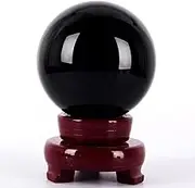 LoKori Natural Crystal Ball Sphere with Stand,Black Magic Obsidian Crystal Sphere,Polished Carved Stone for Office Desk Top Home Decor Feng Shui,12cm/4.7in