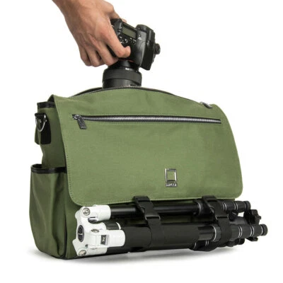 Lencca Canvas DSLR SLR Mirrorless Camera Shoulder Messenger Bag W/ Tripod Holder
