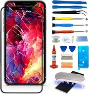 Agzssl Front Screen Glass Replacement Compatible with iPhone 13 Pro Max Outer Screen Glass Repair Kit incl Waterpoof Frame Adhesive,Repair Glue and Lamp Tool Kit(No Digitizer,No LCD) 6.7 inch